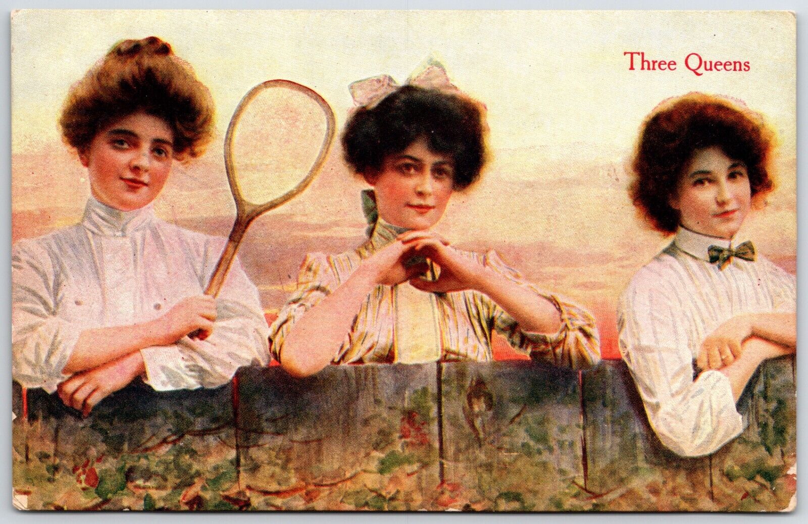 1909 THREE QUEENS WOMEN TENNIS PLAYERS ANTIQUE POSTCARD UNP