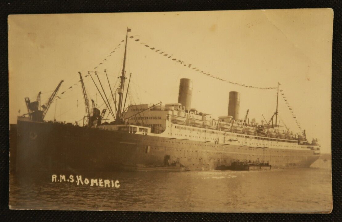 RMS Homeric Royal Mail Ship Vintage Postcard RPPC Ocean Liner Black & White