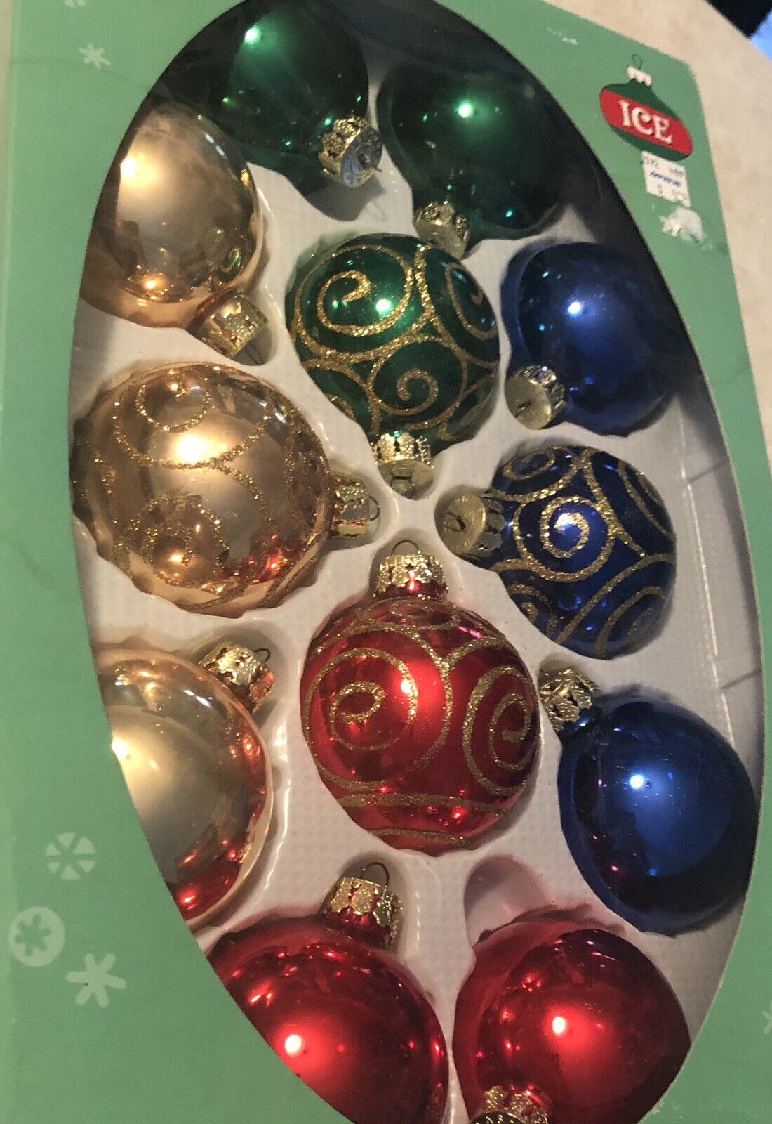 12 Ameri Christmas Multicolored Mirror Ball Glass Ornaments Glitter Solid 2005