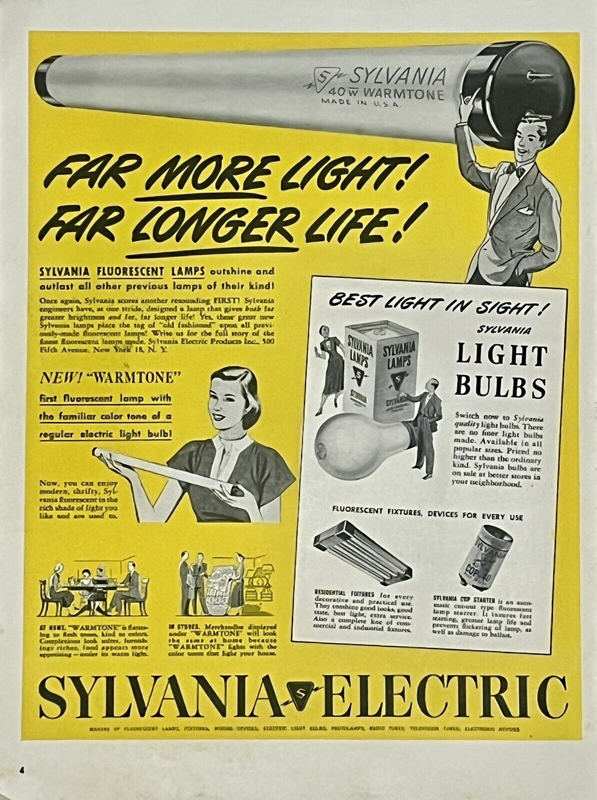 1948 Vtg Print Ad Sylvania Electric Fluorescent Lamps Bulbs Garage Man Cave Gift
