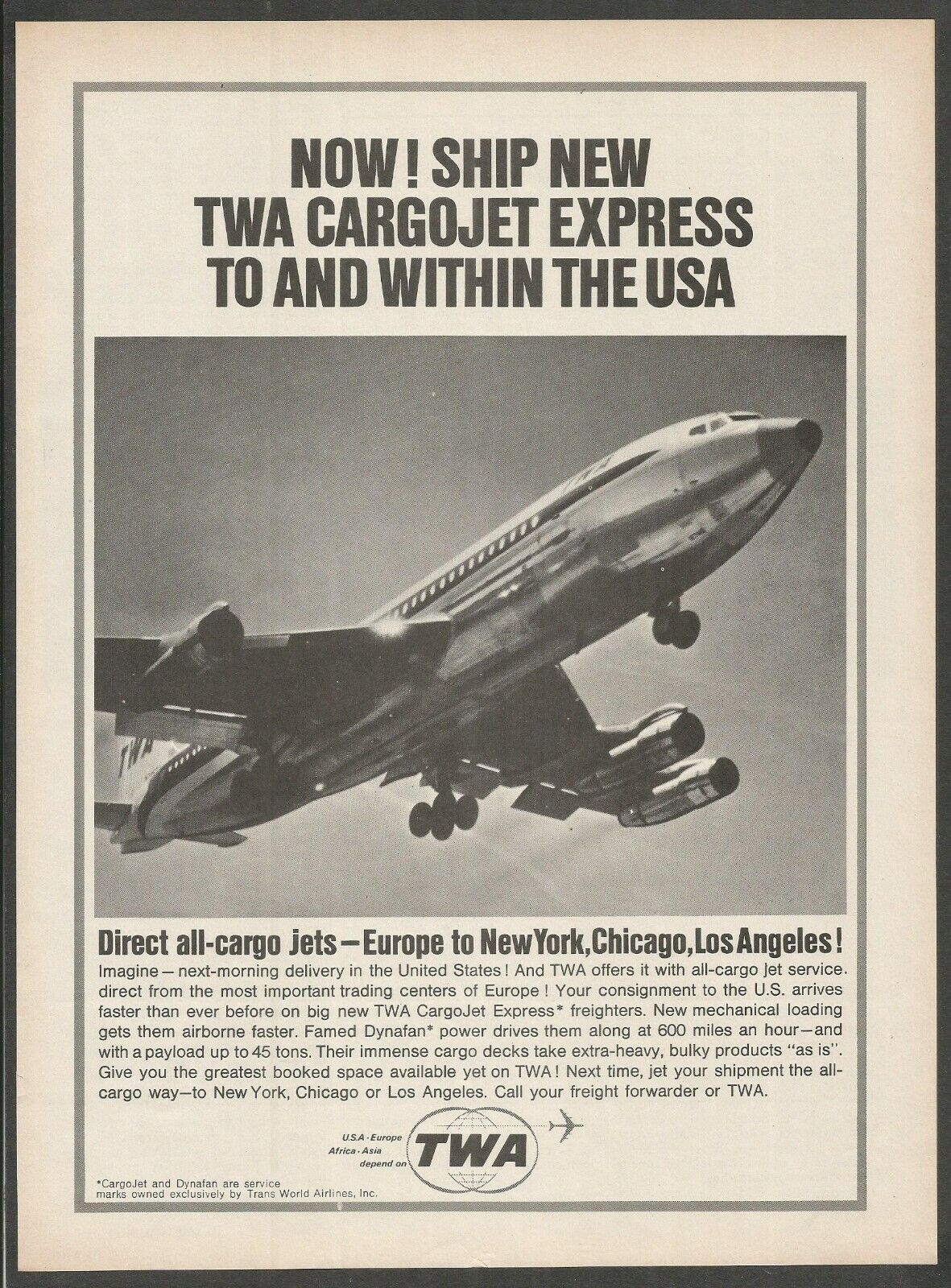 TWA Direct all-cargo jets - 1964 Vintage Print Ad