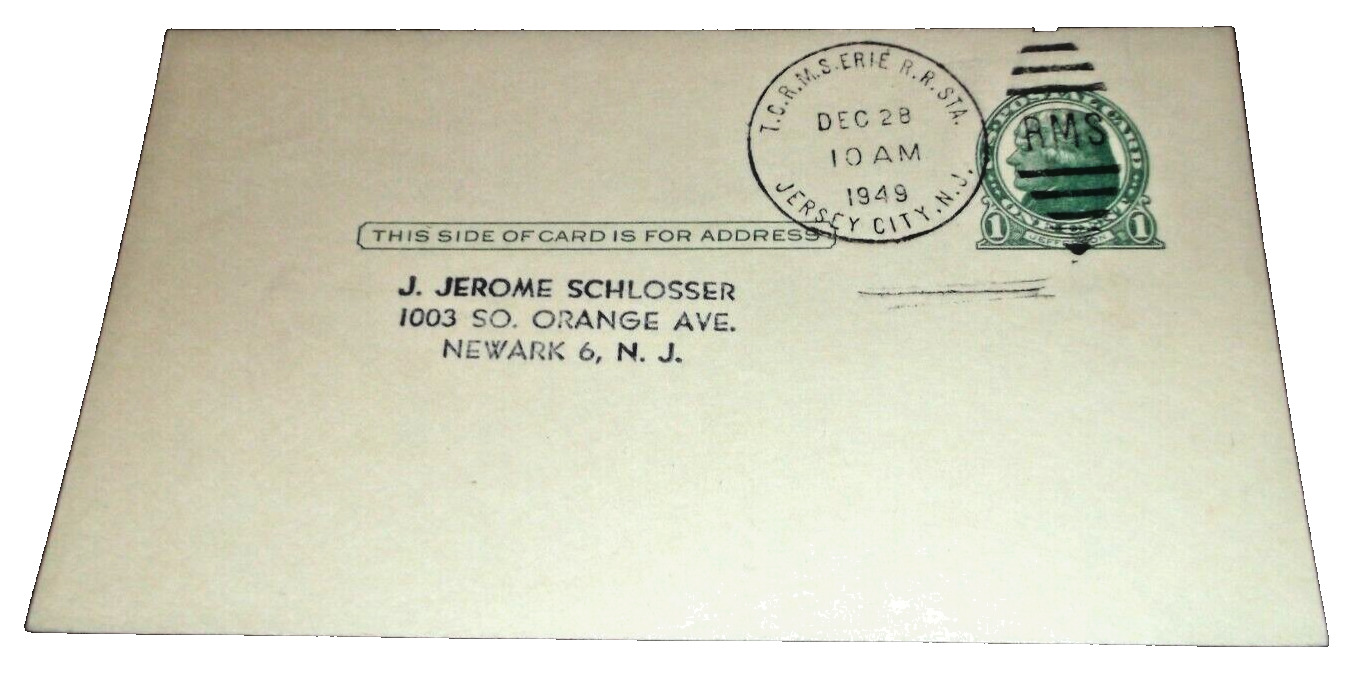 DECEMBER 1949 ERIE RAILROAD JERSEY CITY NEW JERSEY STATION RPO POST CARD
