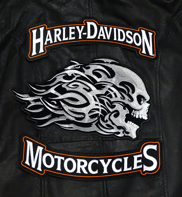 HARLEY 12 INCH TOP BOTTOM ROCKER WITH 12 INCH HEAD BUTT 3 PC BACK PATCH 