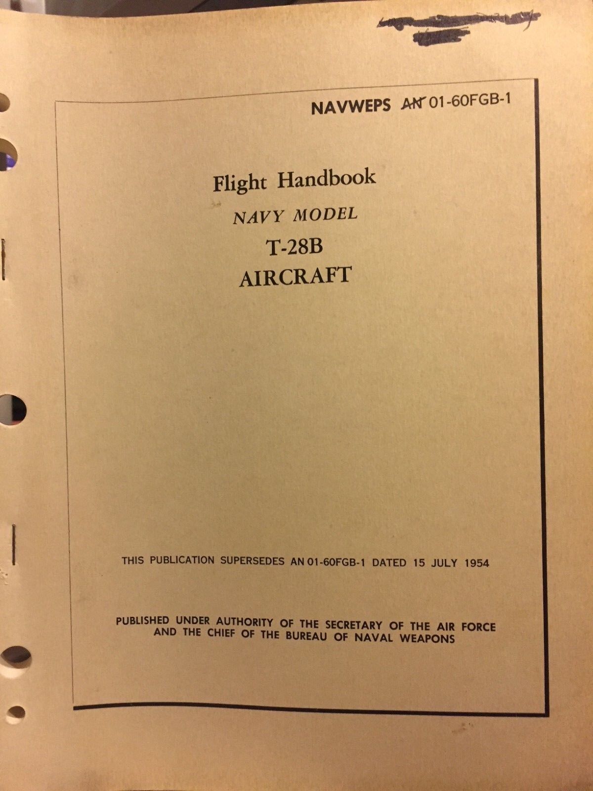 Original Flight Handbook for Navy Model T-28 From 1954