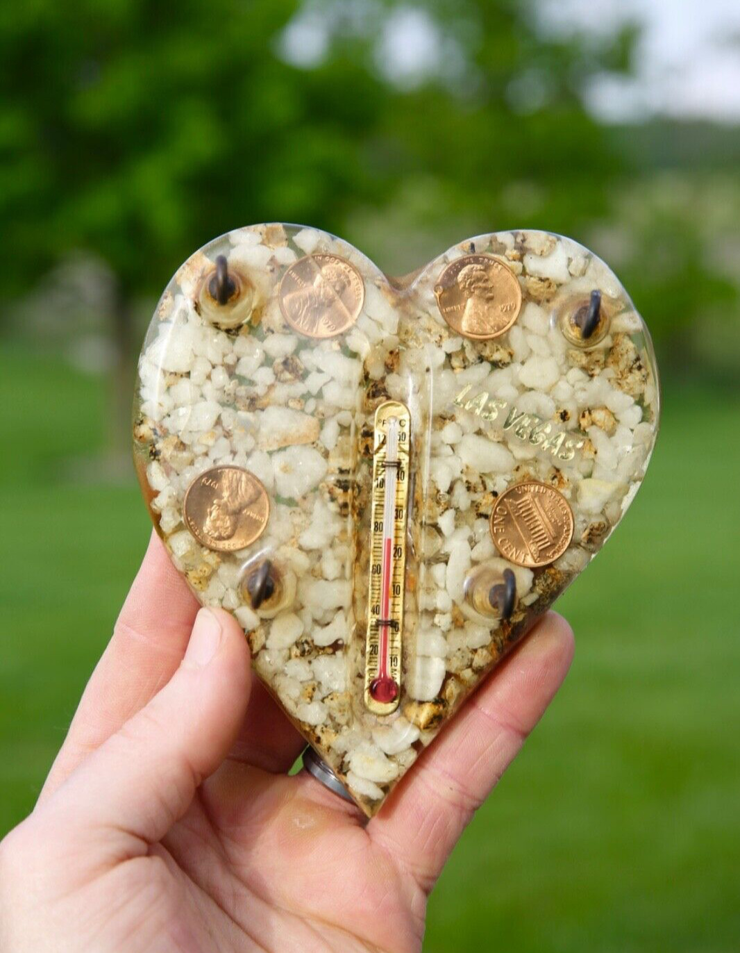 Vintage Las Vegas Heart Thermometer Souvenir Penny Key hook holder Casino