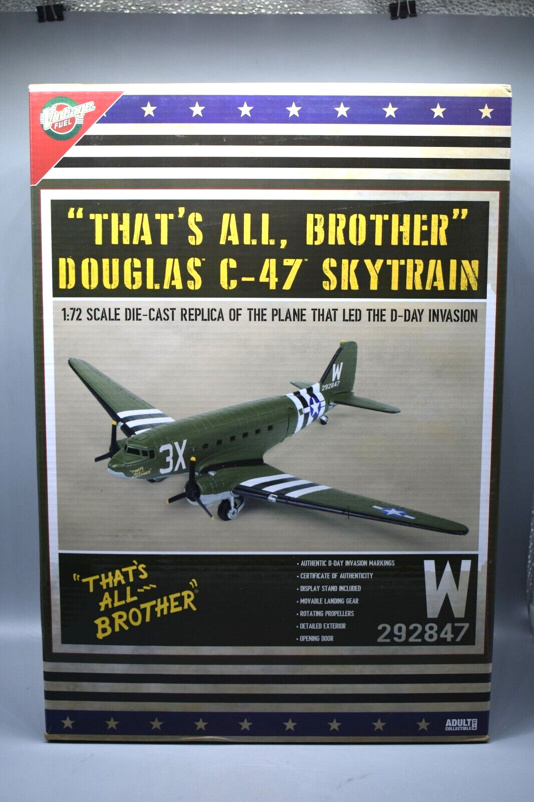 Vintage Fuel Diecast Douglas C-47 Skytrain, 1:72, D- Day Invasion, New in Box