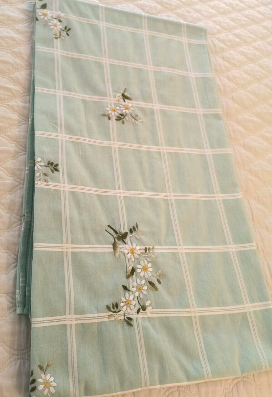 Vintage Italian Handmade Burano Embroidered Tablecloth & Napkins, Green