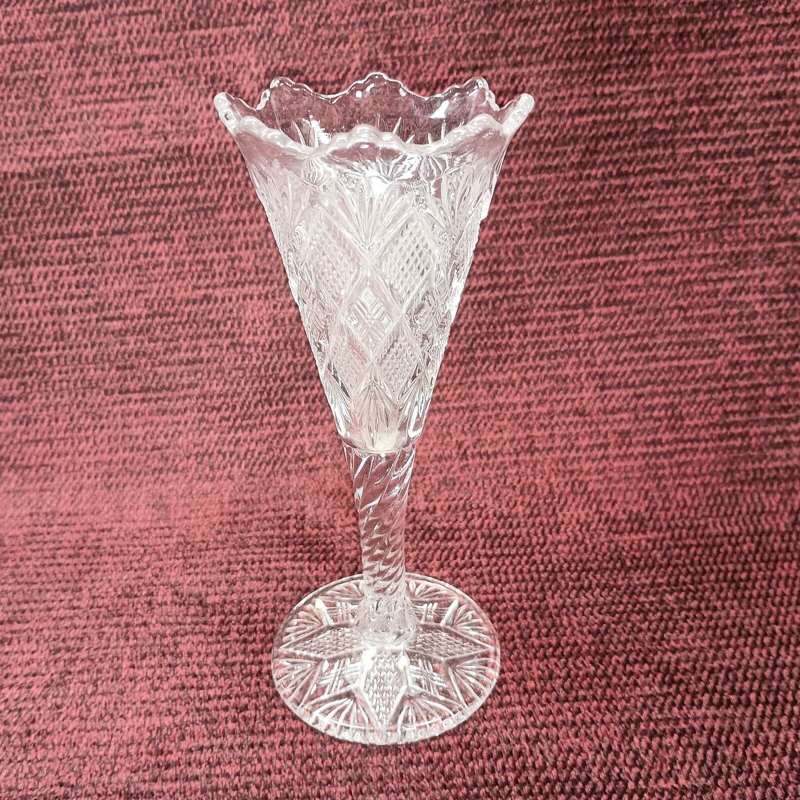 Antique Duncan Glass Paneled Diamond Trumpet Vase Perfect 6.75