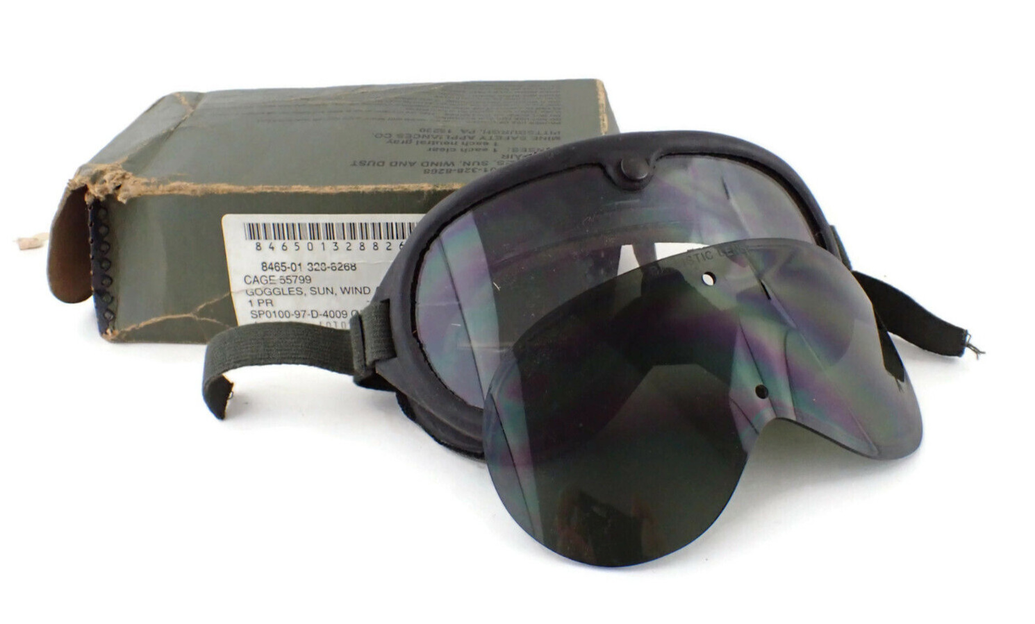 Vintage 1974 Military Goggles w/Box for Sun Wind & Dust no.8465 01 328 8268