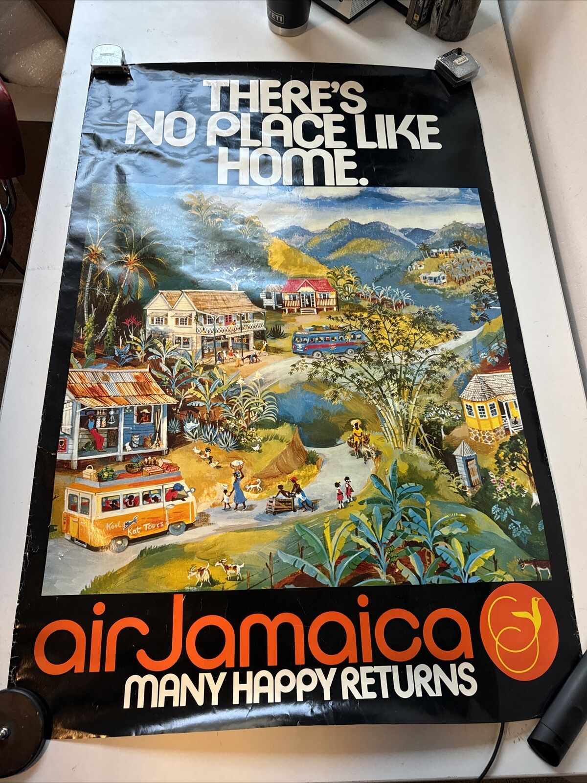 Air Jamaica Vintage Ron Chereskin Travel Poster 38”x25”Original 1970s Beautiful