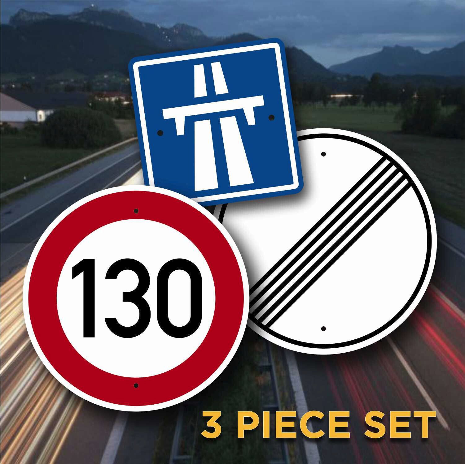 European Autobahn Signs - 3 Piece Set - Exotic German Garage Decor - Automobilia