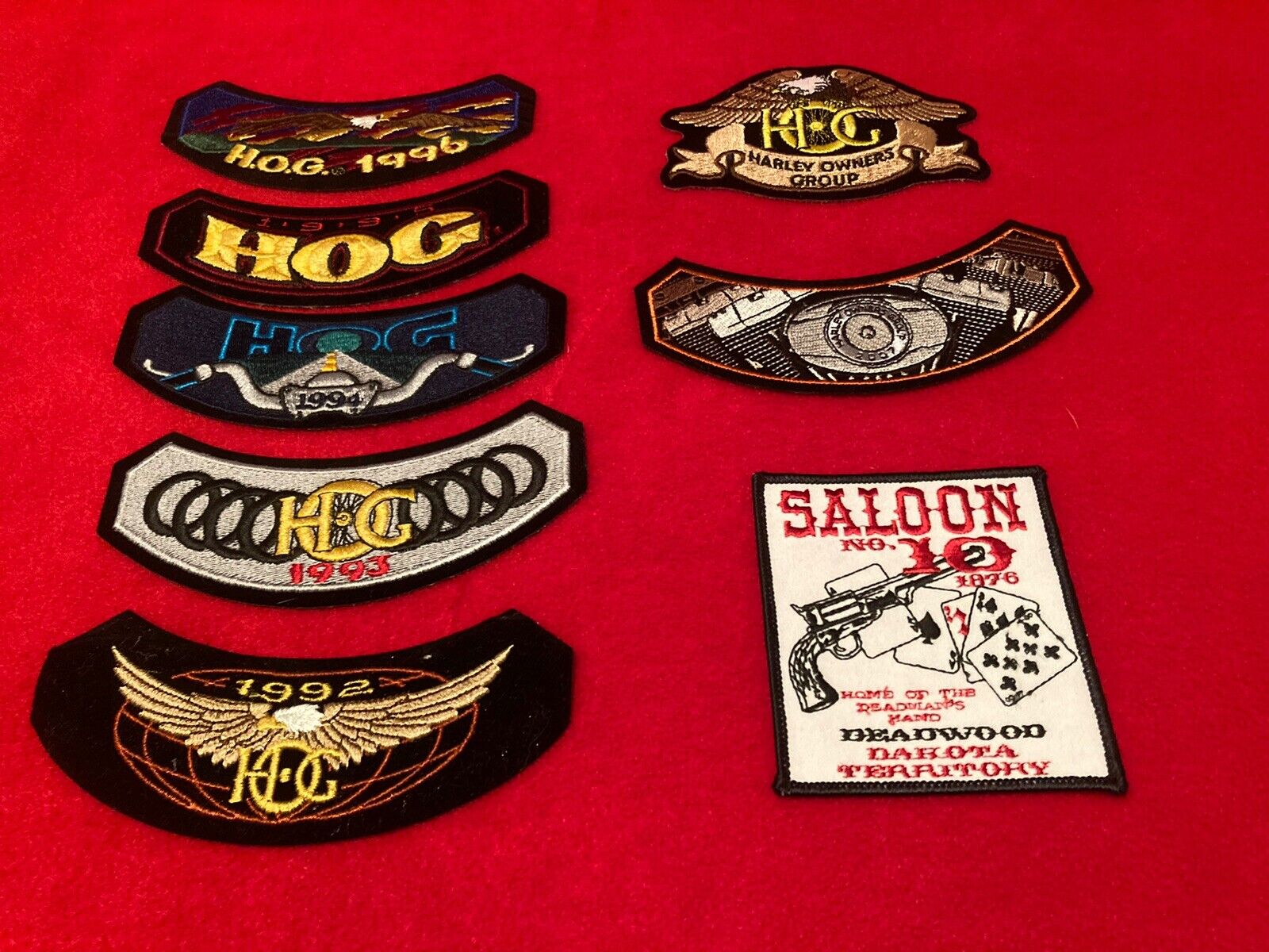 Harley Davidson Hog Patches 1992 -1996, 2007 HOG Owners Group & Saloon ,Lot Of 8
