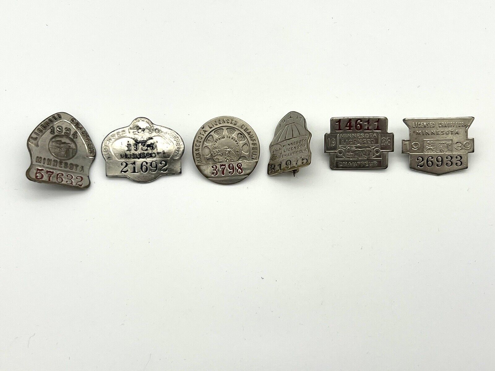 Vintage Minnesota Chauffer Metal Pins 1934-1939 Lot of 6