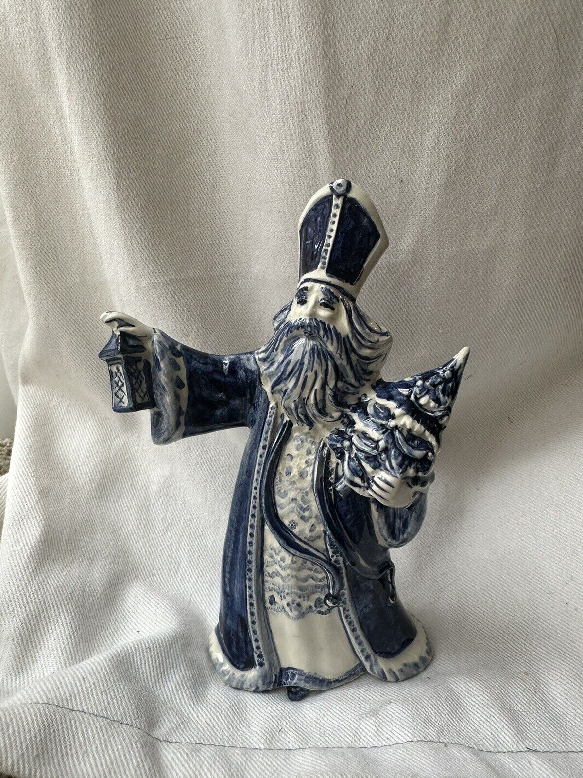 Delft Blue Hand Painted Holland Father Christmas Santa Claus  Holding A Lantern