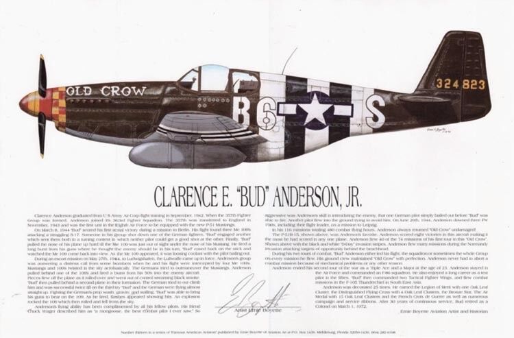P-51 Mustang Ace Bud Anderson, B-17 Pilot Paul Tibbets 2 Autographed Artworks