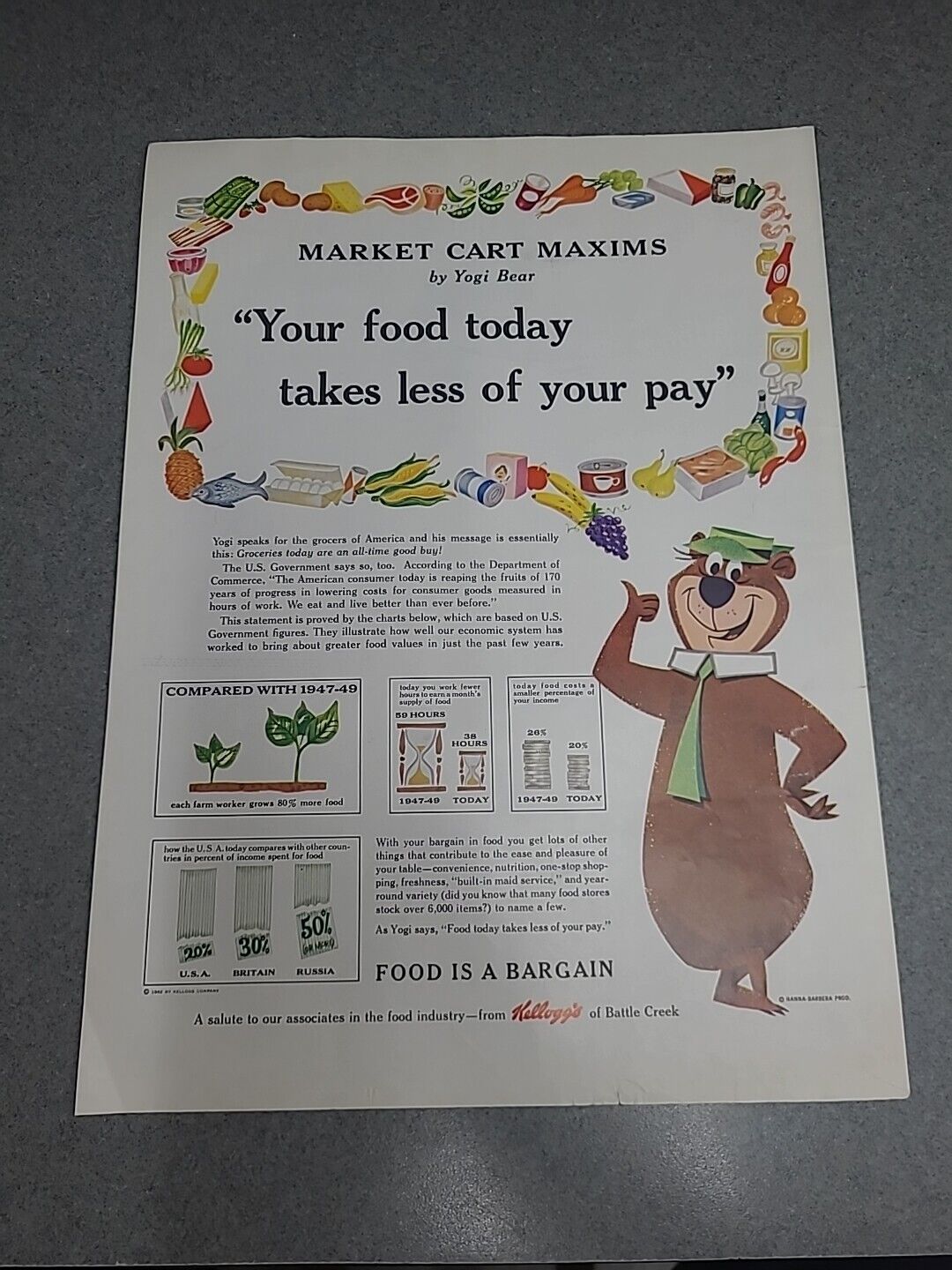 Yogi Bear Kellogg's Market Cart Maxims Print Ad 1962 10x13