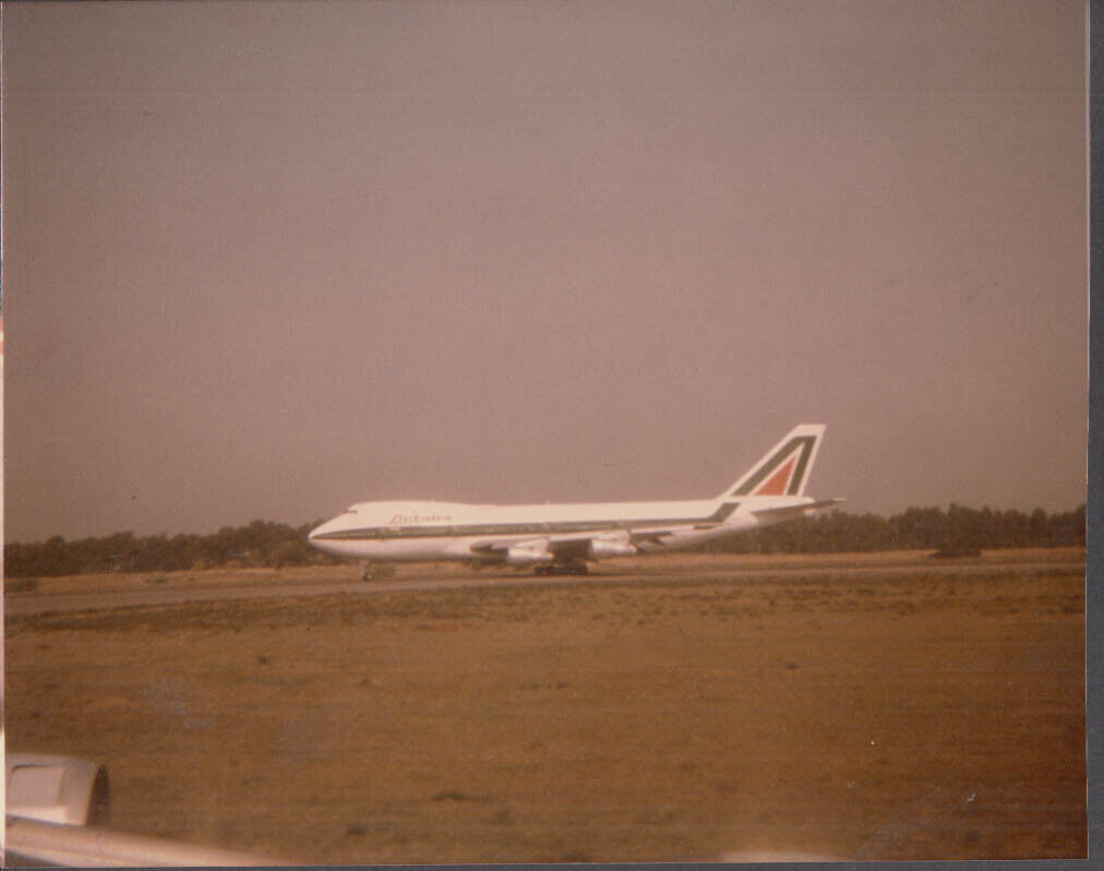 Alitalia Airlines Boeing 747 on runway color photo 1980