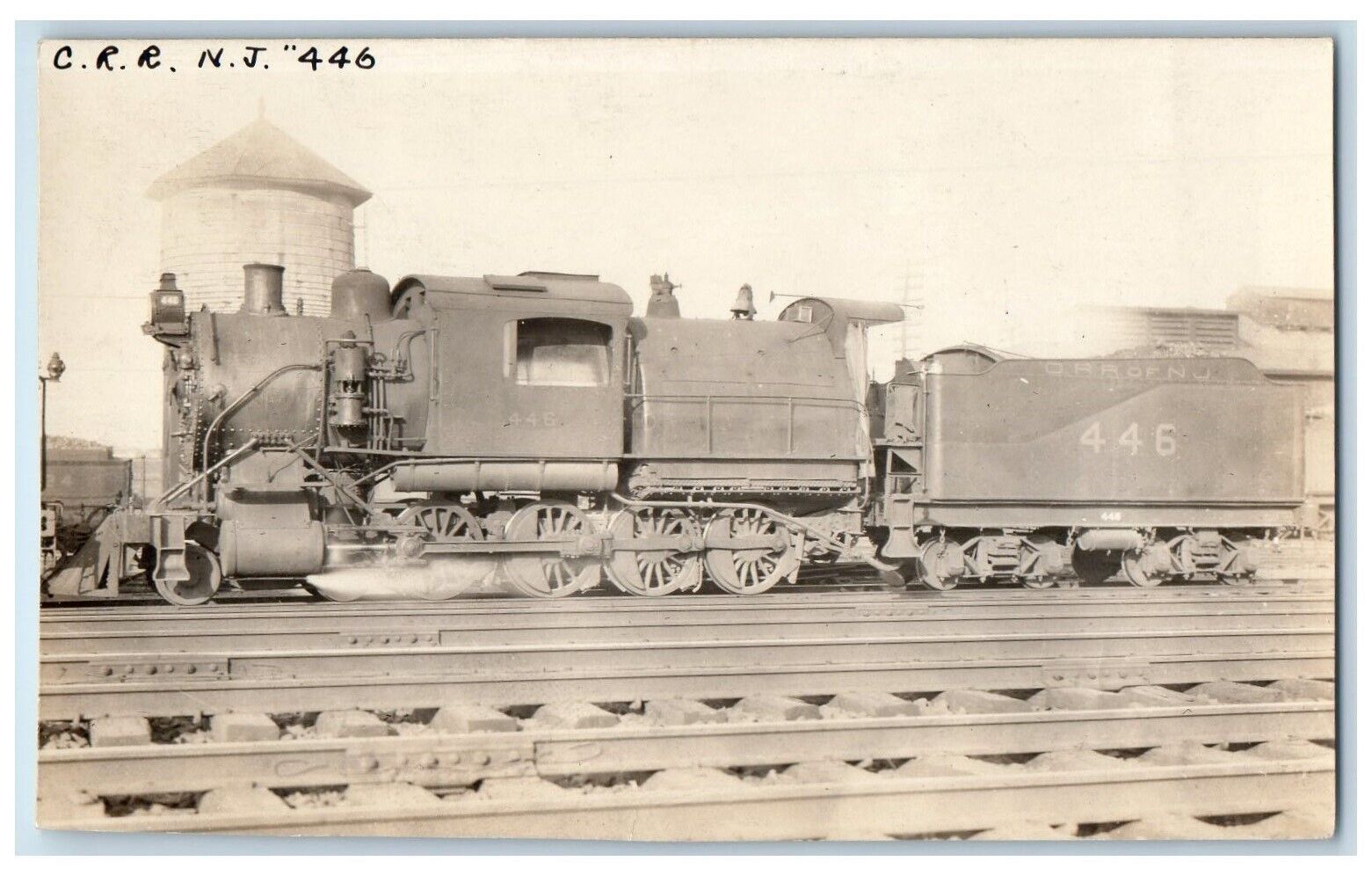 1916 C.R.R Of N.J Locomotive Train #446 Class K-1  RPPC Photo Postcard