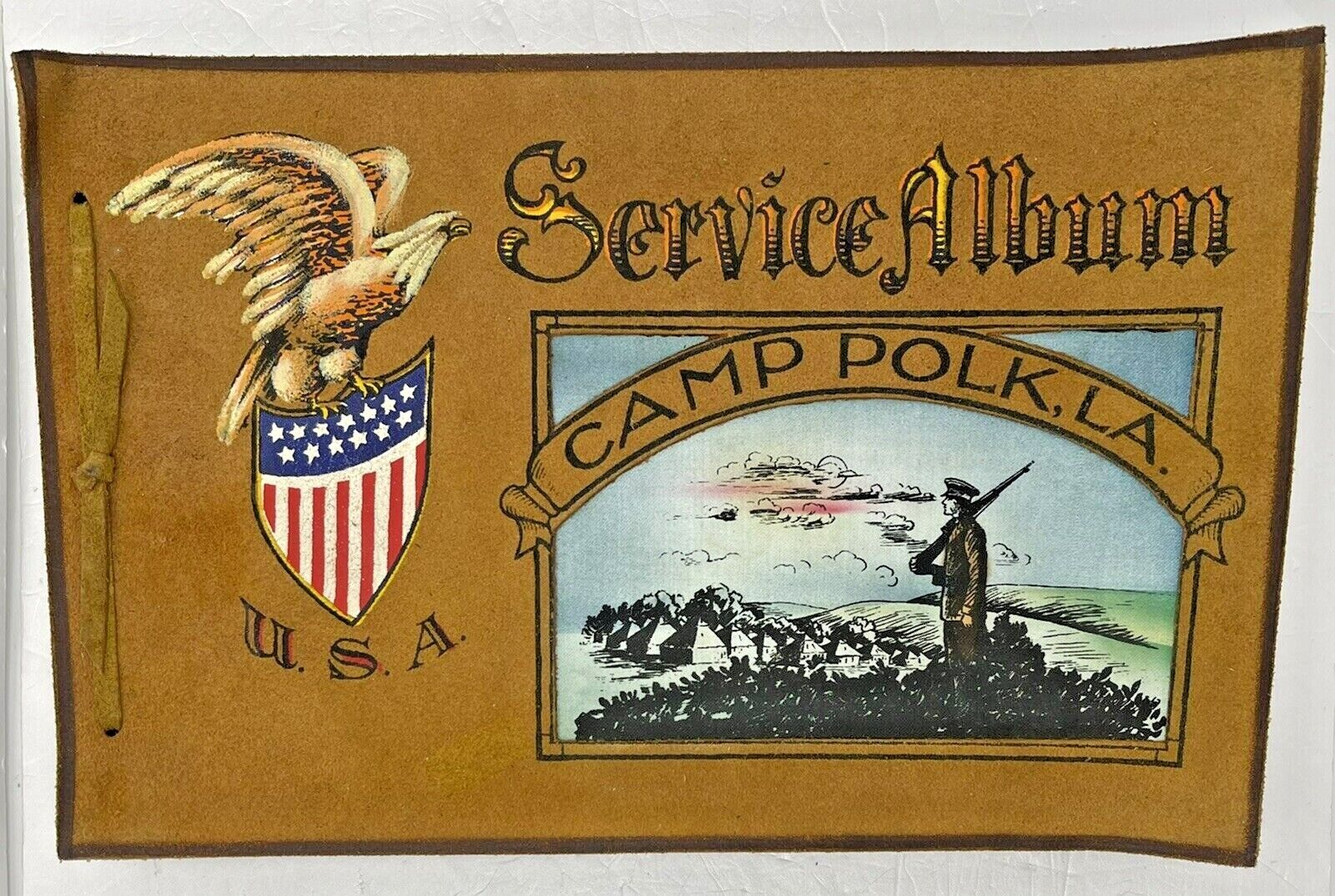 Camp Polk Louisiana Military Service Album US Army Suede circa 1940s 