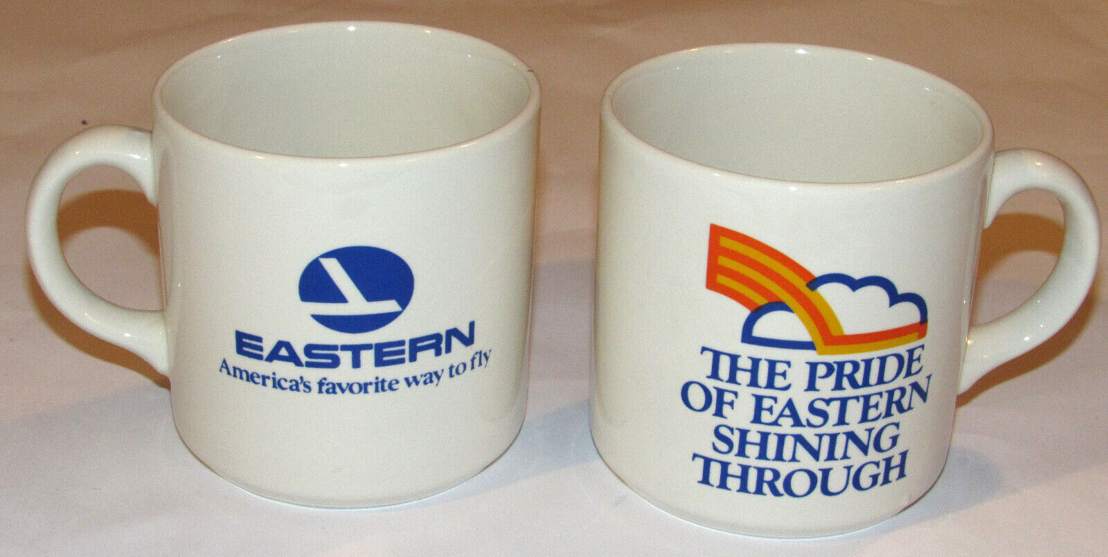 2 VTG EASTERN AIR LINES COFFEE MUGS/CUPS THE PRIDE OF EASTERN SHINING THROUGH