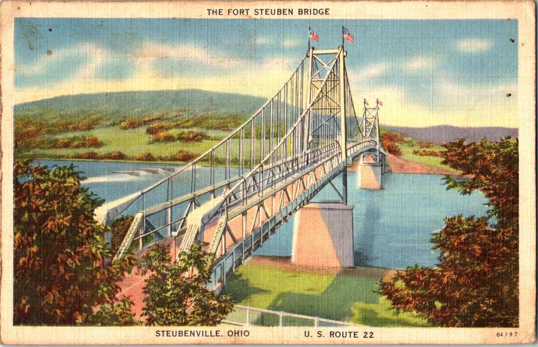 C.1939 Vintage Postcard Fort Steuben Bridge Steubenville Ohio Collectible Epheme