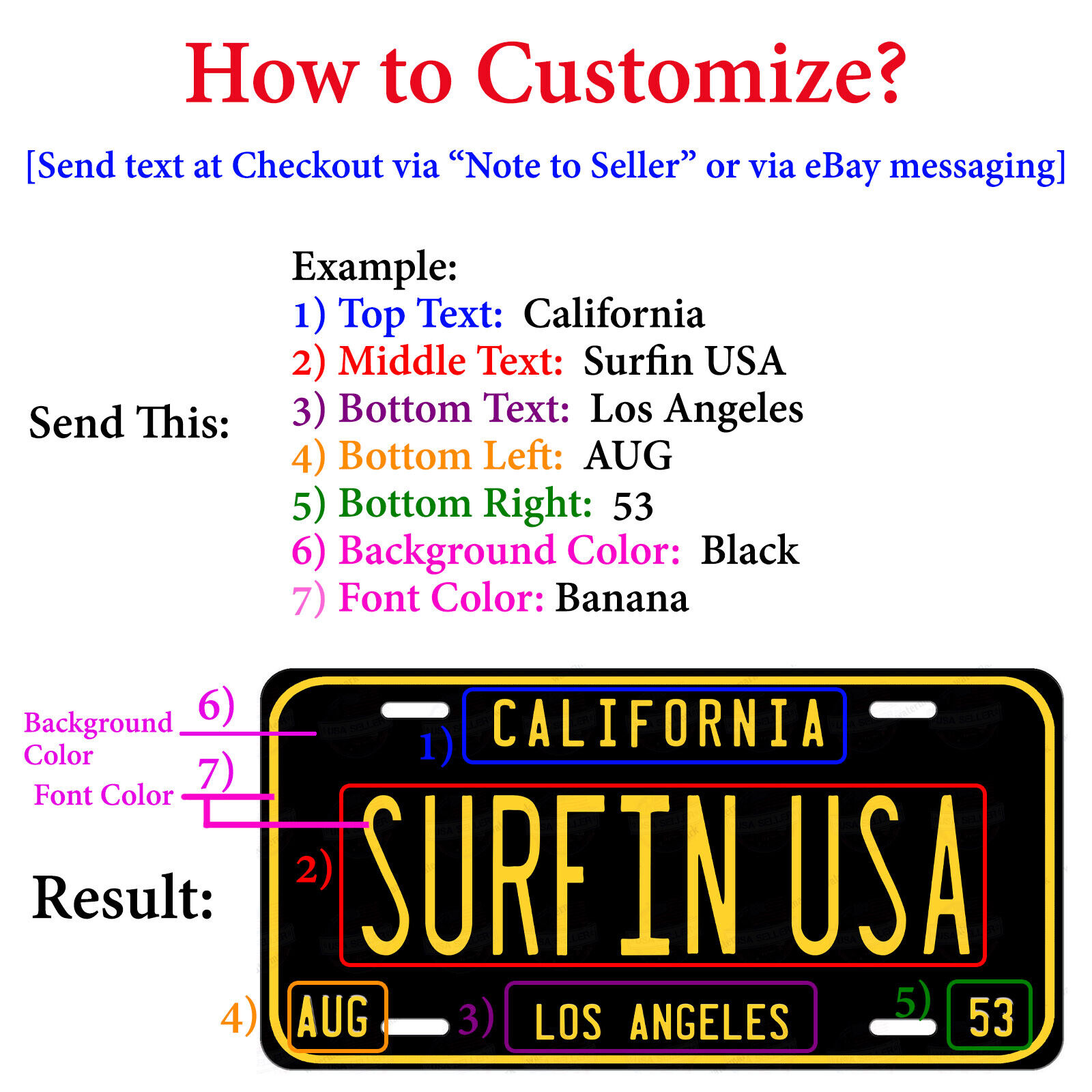 Customize LICENSE PLATE - Any State Any Color Car Auto ATV Motorcycle Wall Bike