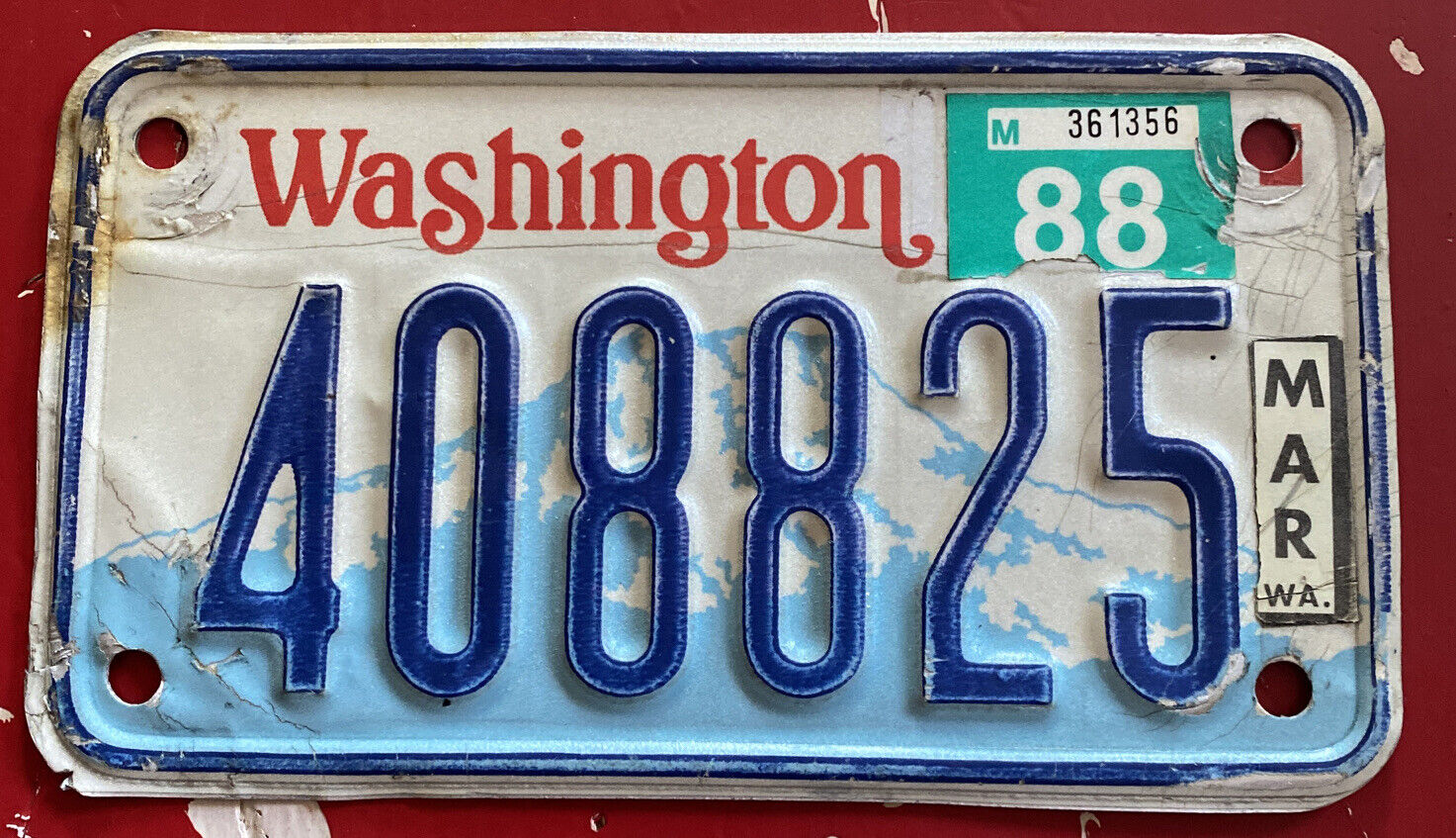Good Natural 1988 Washington Motorcycle License Plate. Correct For 1987-2000