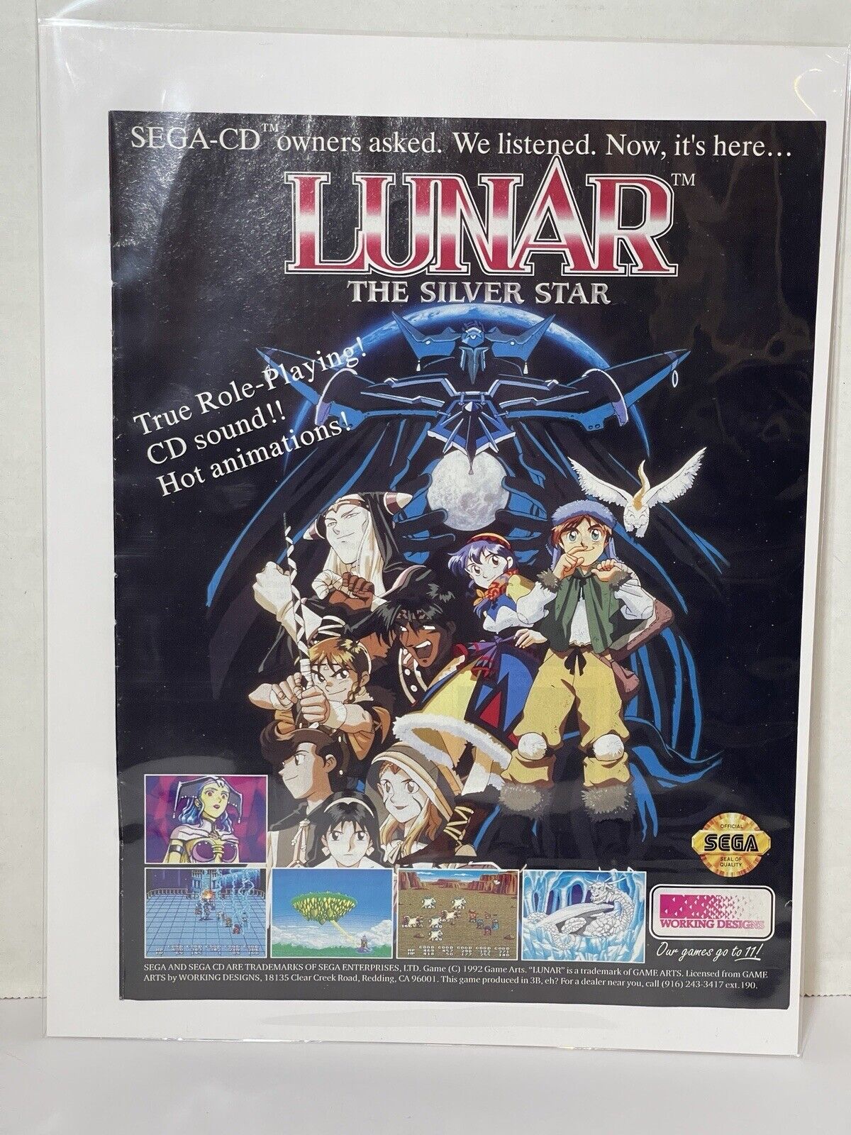 1992 Lunar Silver Star Sega CD Print Ad/Poster Original Official Art Authentic