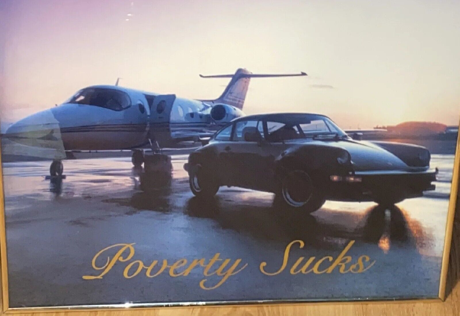 Vintage Rare HTF Porsche 911 Poverty Sucks Poster LARGE 16X20 Mancave Garage Jet