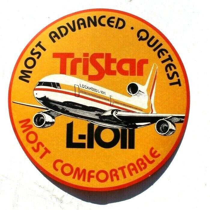 Vtg TRISTAR LOCKHEED L-1011 Advanced QUIETEST COMFORTABLE Round STICKER
