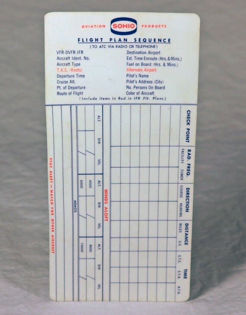 Vintage 1970s Sohio Aviation Products - Flight Plan Sequence Card