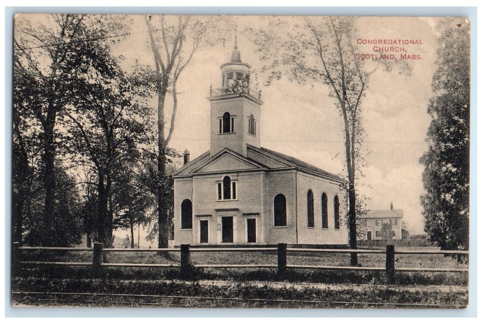 c1910 Congregational Church Building Tower Scotland Massachusetts MA Postcard