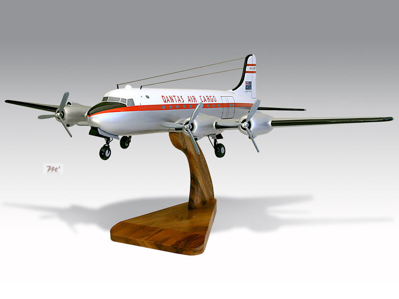 Douglas DC-4 Qantas Air Cargo Solid Mahogany Wood Replica Airplane Desktop Model