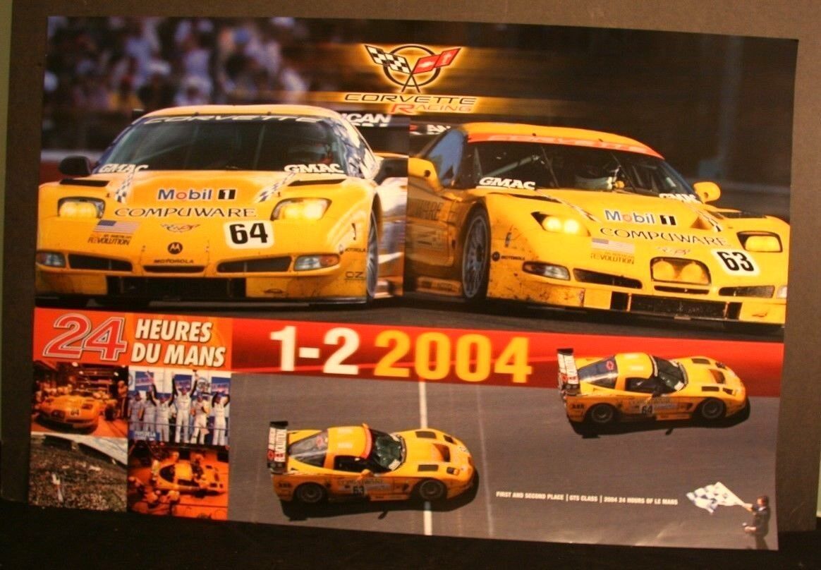 Corvette C-5 2004 LeMans 24 hour race poster #63 #64 1st second place class win