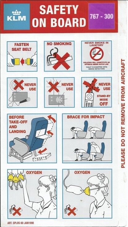 KLM Boeing 767-300 Safety Card  RARE 