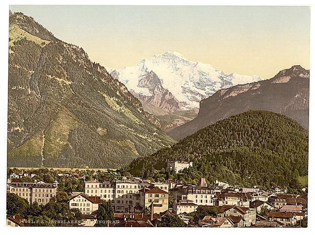 Interlaken with Jungfrau Bernese Oberland Switzerland c1900 OLD PHOTO