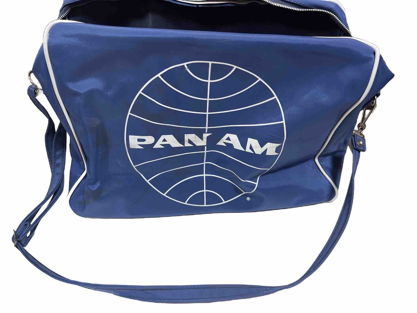 Vintage 70's Pan Am Vinyl Messenger Carry On Bag w/ Adjustable Strap and Zipper