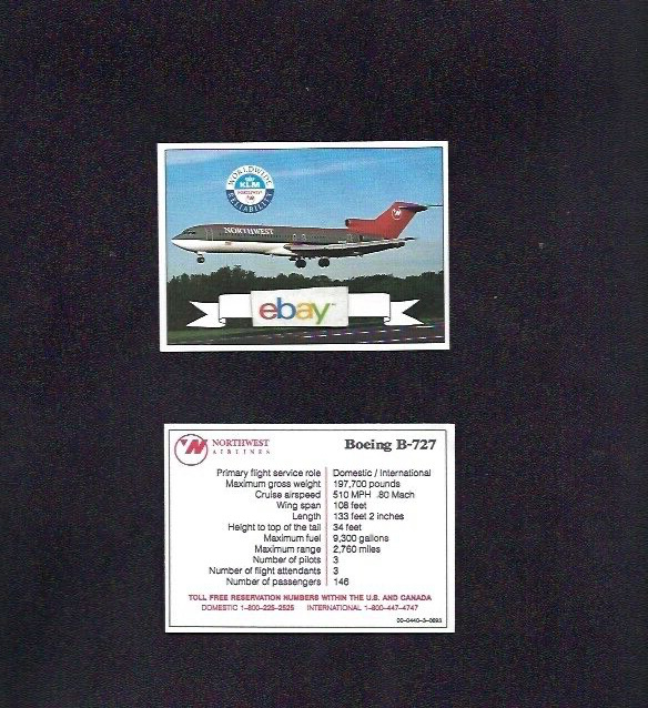 NORTHWEST AIRLINES BOEING 727-200 PILOT CARD COLLECTOR CARD 6/92