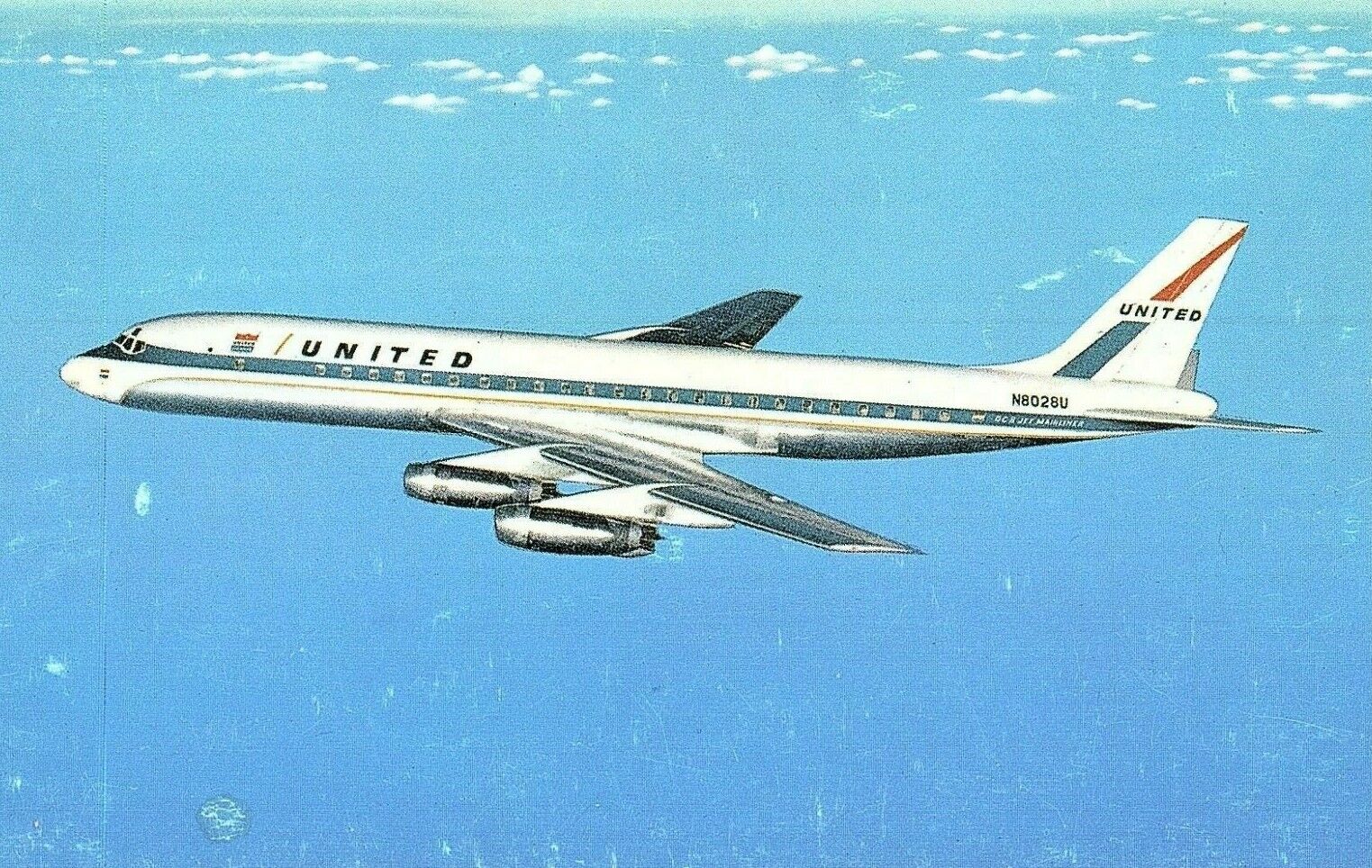 United Air Lines DC 8 Jet Mainliner airline issued Airplane Postcard