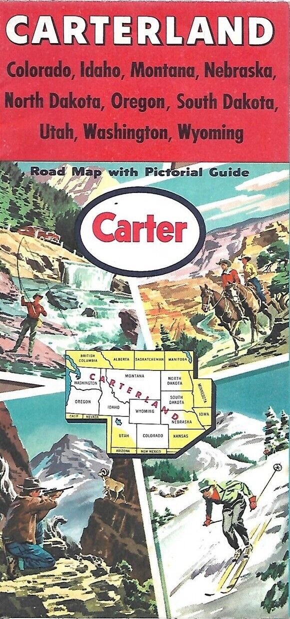 1957 CARTER OIL Road Map WASHINGTON COLORADO MONTANA WYOMING IDAHO Utah Nebraska