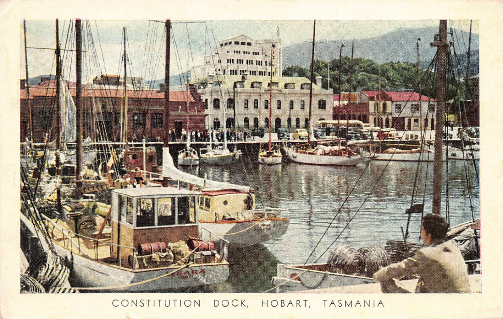 Constitution Dock, Hobart, Tasmania,  Australia, postcard, used in 1958