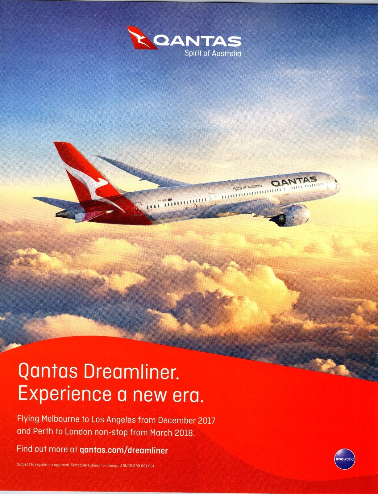 Qantas Boeing 787-9 Dreamliner Australia to UK Direct Original A4 Print Ad
