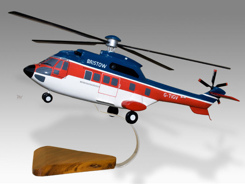 Airbus Eurocopter AS332L Bristow Solid Wood Replica Helicopter Desktop Model