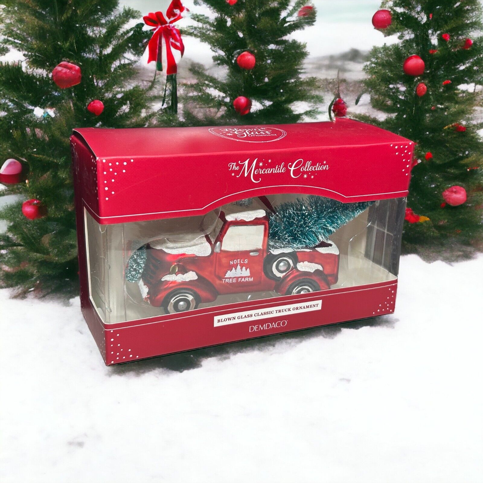 Demdaco Blown Glass Classic Truck Christmas Ornament Mercantile Collection
