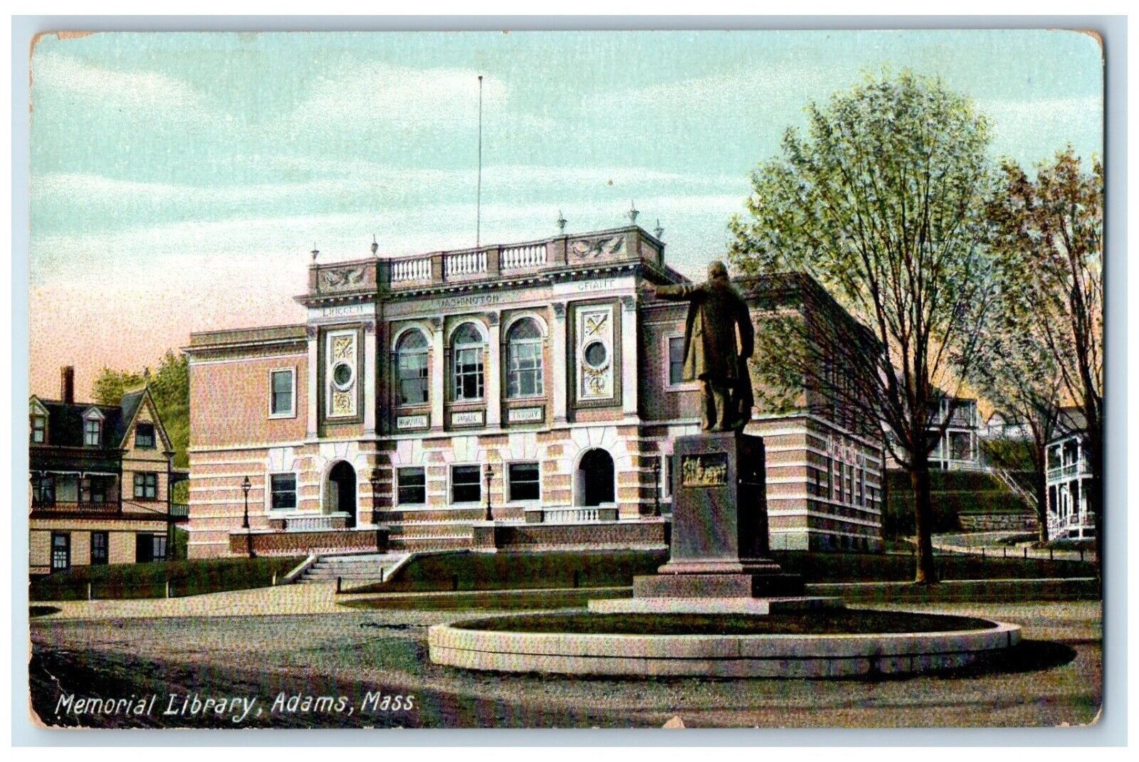 c1910 Memorial Library Monument Adams Massachusetts MA Vintage Antique Postcard