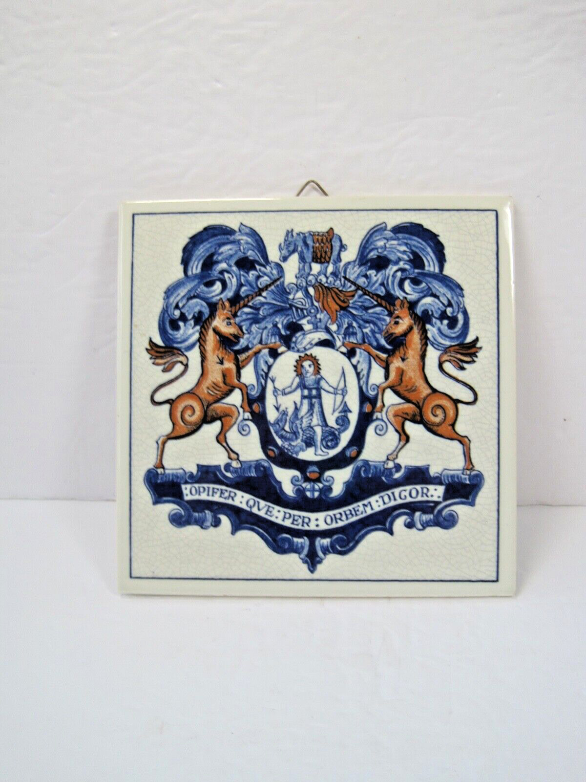 Delft Holland London Hand Made Medical Apothecaries Crest Tile Unicorns Dragon