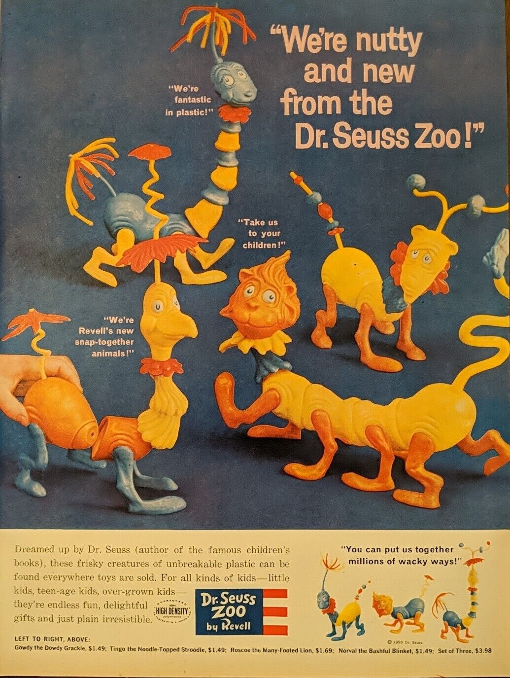 1959 Vintage Dr Suess Zoo Plastic Play Toys For Young Children By Revell