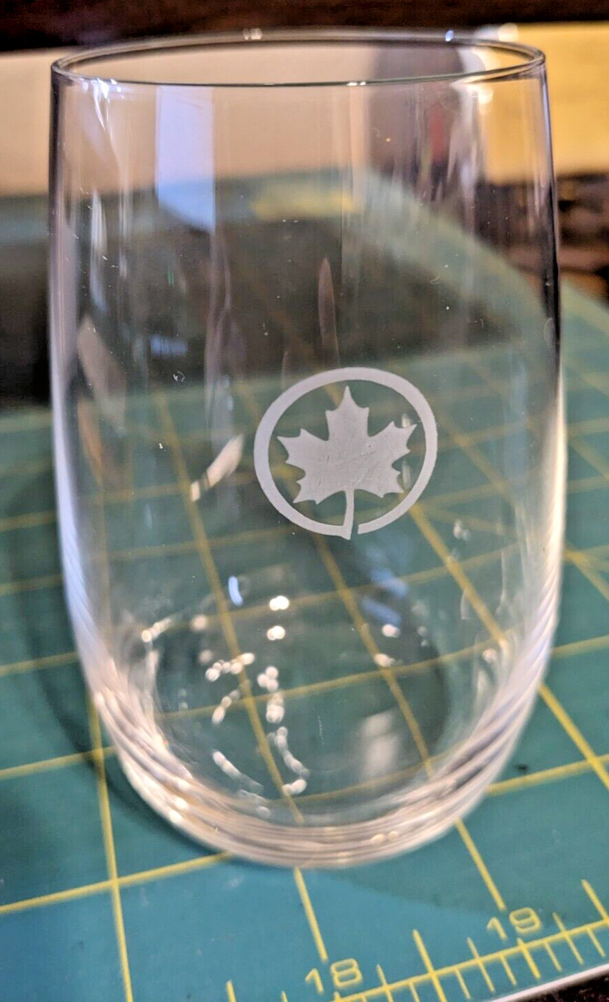 Air Canada Airlines First Class Stemless Wine Glass - Maple Leaf, Vintage UNUSED