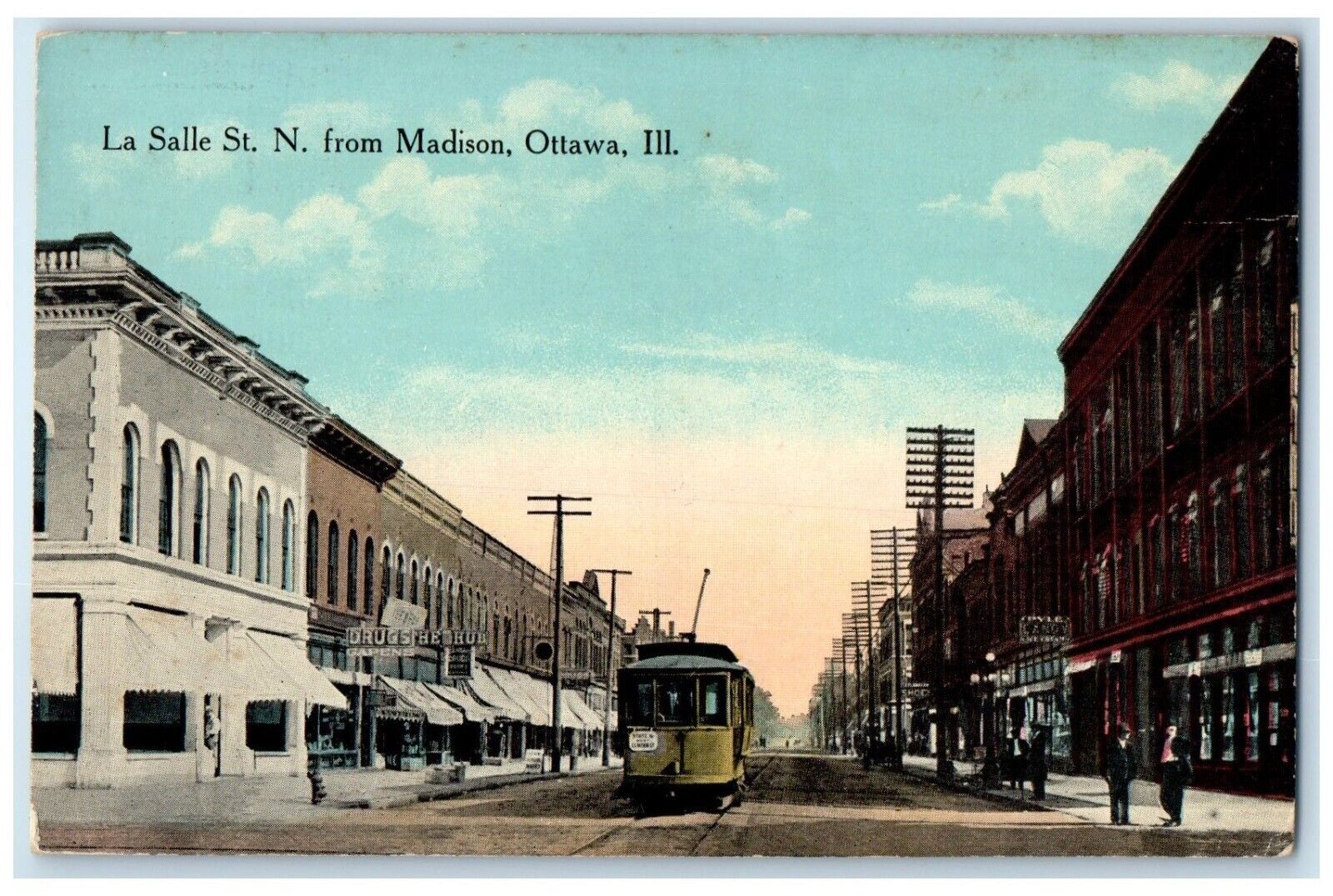 c1910 La Salle St. N. From Madison Streetcar Exterior Ottawa Illinois Postcard