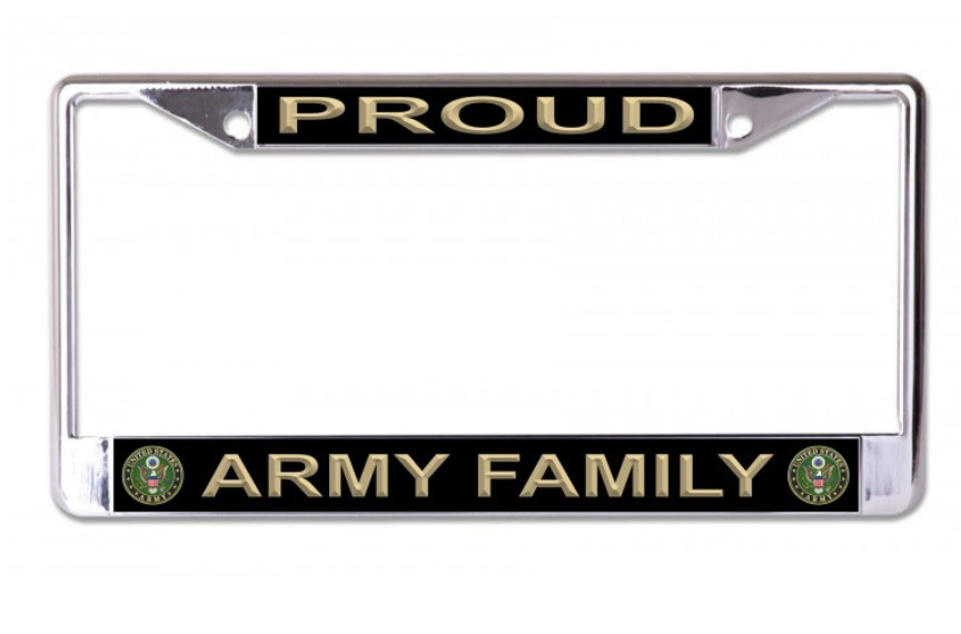 PROUD ARMY FAMILY USA MADE CHROME LICENSE PLATE FRAME